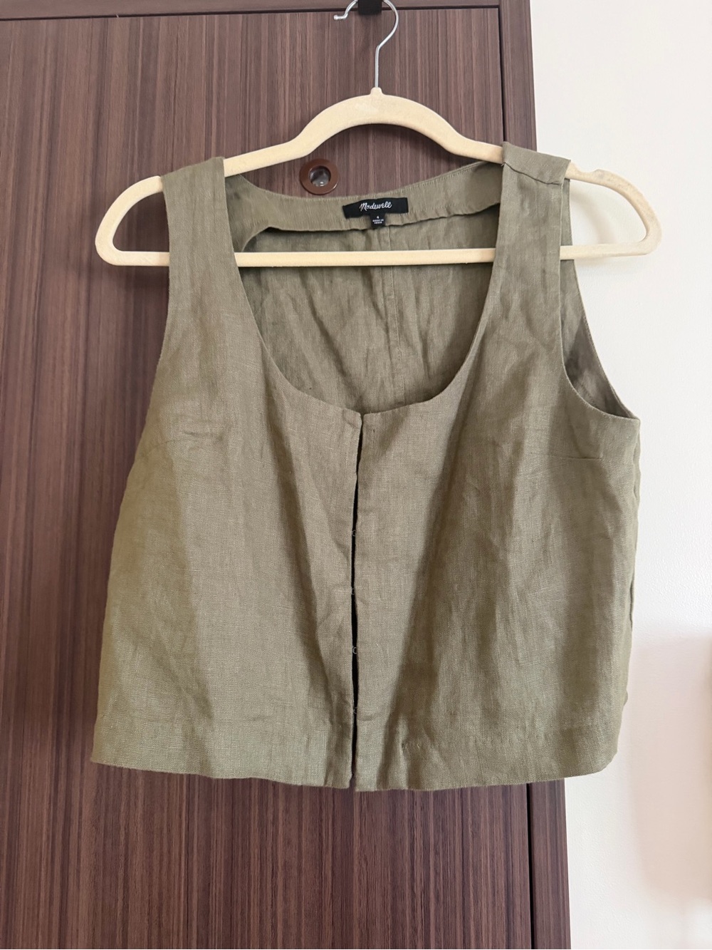 Madewell Olive Linen Scoop Neck Crop Top